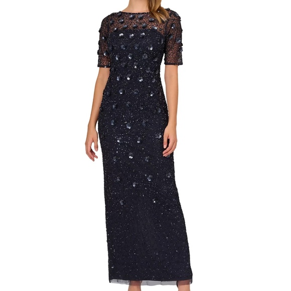 Adrianna Papell -  3D Floral Beaded Mesh Gown - Picture 1 of 13